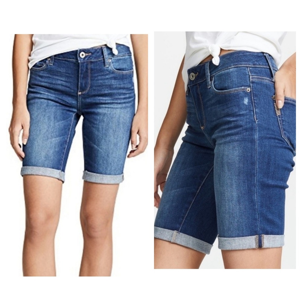 Paige Jax Knee Denim Shorts Size‎ 26 Blue Wash Distressed Cuffed Women's